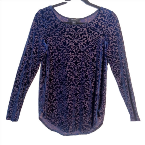 Karen Kane Tops - Karen Kane Top Women's Size Small‎ Blue Velvet Burnout Top Blue Boat Neck